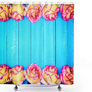 Personality   Yellow Roses On A Blue Wooden Background Shower Curtains