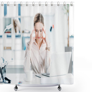 Personality  Tired Businesswoman At Workplace Shower Curtains