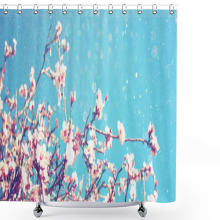 Personality  Abstract Blurred Banner Of Spring Cherry Tree Shower Curtains