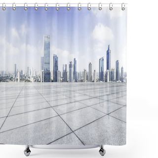 Personality  Empty Floor With Modern Skyline And Buildings Shower Curtains