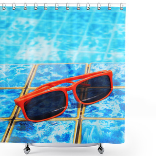 Personality  Sunglasses In The Pool With Blue Water Shower Curtains