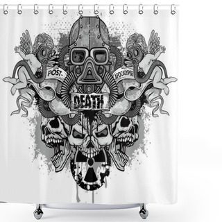 Personality  Gothic Coat Of Arms With Skull, Grunge Vintage Design T Shirts Shower Curtains