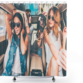 Personality  Cheerful Women Sitting In Car  Shower Curtains