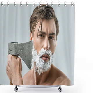 Personality  Man In Foam Shaving With Ax Shower Curtains