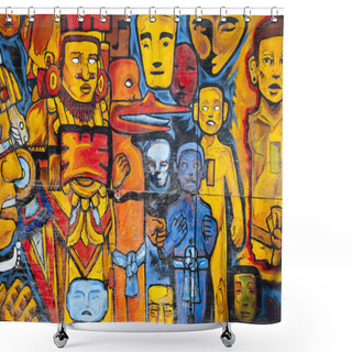 Personality  Front Of A Mural At El Templo De Mayor Shower Curtains