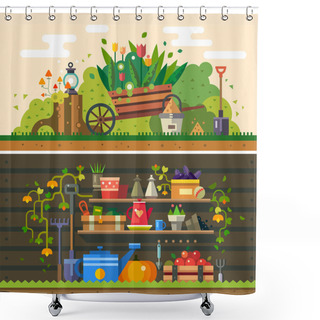 Personality  Spring And Summer. Work In The Garden Shower Curtains