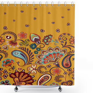 Personality  Border Indian Floral Paisley Patten. Seamless Ornament Print. Ethnic Mandala Towel. Vector Henna Style. Orange Shower Curtains