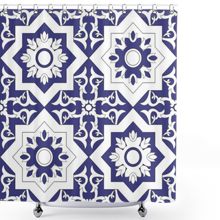 Personality  Ornamental Pattern Seamless Vector Blue And White Color. Azulejo, Portuguese Tiles, Celtic, Spanish, Moroccan, Talavera, Turkish Or Delft Dutch Tiles Design With Flowers Motifs. Shower Curtains