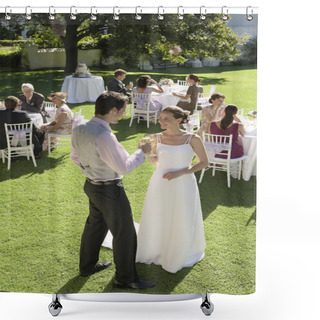 Personality  Bride And Groom Toasting At Reception Shower Curtains