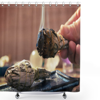 Personality  Man Burning White Sage Incense Shower Curtains