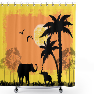 Personality  African Safari Theme With Elephants Shower Curtains