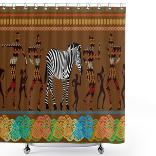 Personality  Seamless Panoramic Border With Dancing Aborigens. Shower Curtains