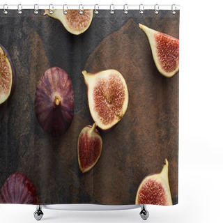 Personality  Top View Of Ripe Whole And Cut Tasty Figs On Stone Background Shower Curtains
