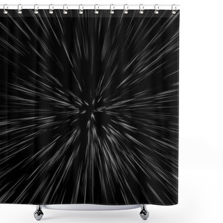 Personality  Bokeh White Lines On Black Background, Abstraction, Abstract Speed Light Motion Blur Texture, Star Particle Or Space Traveling, Black And White Extrusion Effect Shower Curtains