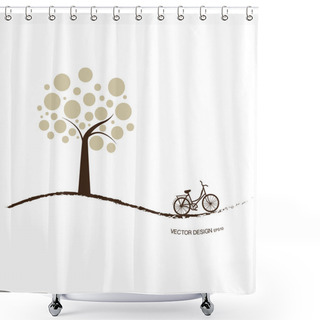 Personality  Abstract Background With Bicycle Under Tree. Vector Illustration Shower Curtains