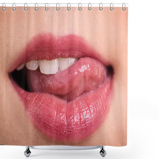 Personality  Close Up Shot Of A Female Mouth Shower Curtains