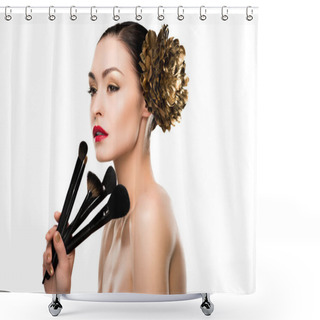 Personality  Woman Holding Makeup Brushes  Shower Curtains