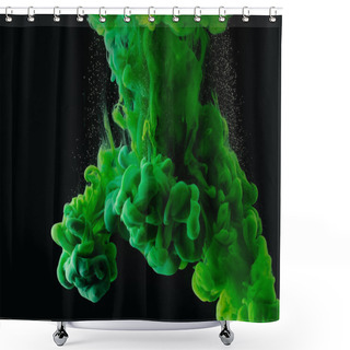 Personality  Close-up View Of Green Abstract Ink Explosion On Black Background       Shower Curtains