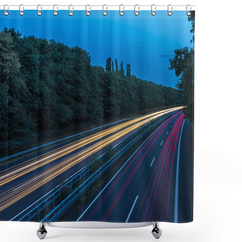 Personality  Long Time Exposure Freeway Cruising Car Light Trails Streaks Of Light Speed Highway Cloudy Sky Shower Curtains