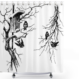 Personality  Birds On A Tree Shower Curtains