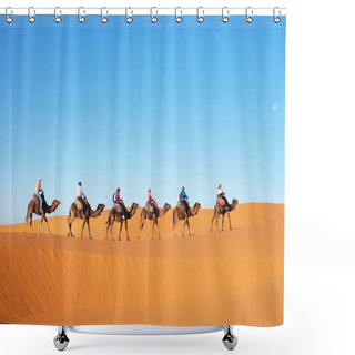 Personality  Camel Caravan Going Through The Sand Dunes In The Sahara Desert, Morocco Shower Curtains