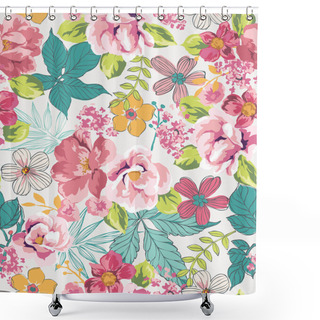 Personality  Seamless Tropical Floral Background Vector Pattern Shower Curtains