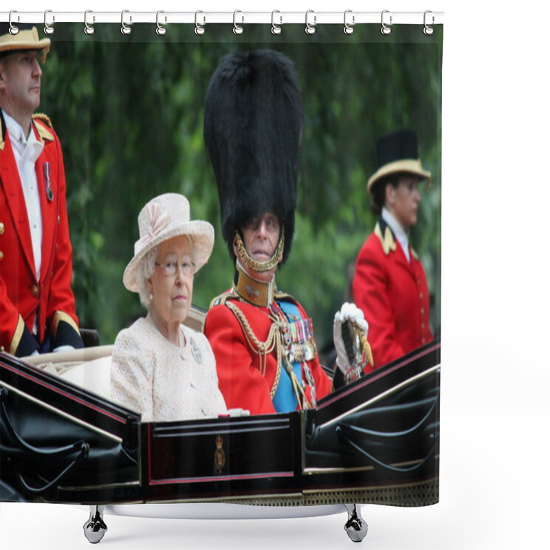 Personality  QUEEN ELIZABETH, Royal Carriage Queen Elizabeth And Prince Phillip -  Trooping Of The Color 2015 Stock, Photo, Photograph, Image, Picture, Press,  Shower Curtains