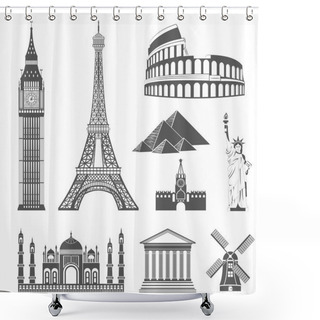 Personality  Set Of Icons Of Travel And Landmarks Shower Curtains