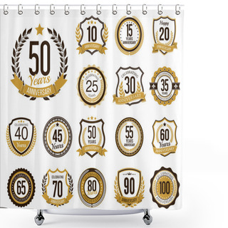 Personality  Set Of Golden Anniversary Badges. Set Of Golden Anniversary Signs. Vintage. Gold And Brown. Shower Curtains