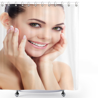 Personality  Cheerful Female With Fresh Clear Skin Shower Curtains