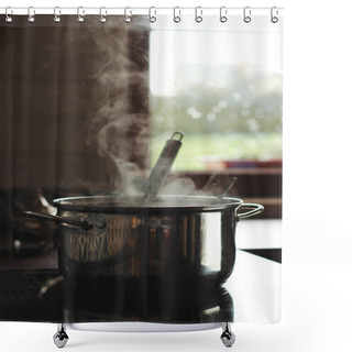 Personality  Pot And Steam In The Kitchen, Aroma. Shower Curtains