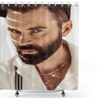 Personality  Handsome Confident Bearded Man Looking At Camera Shower Curtains