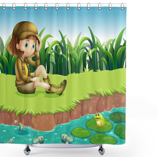 Personality  A Girl Wearing A Hat Sitting At The Riverbank Shower Curtains