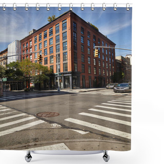 Personality  Cars Moving On Crossroad With Traffic Lights In Downtown Of New York City, Autumnal Urban Scene Shower Curtains
