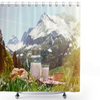 Personality  Milk, Cheese And Bread Served At A Picnic Shower Curtains