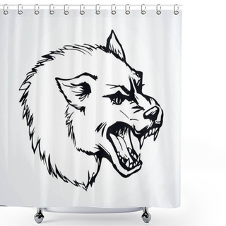 Personality  Open Mouth. Grin. Vector Drawing Wolf Shower Curtains