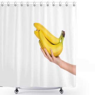 Personality  Close-up Partial View Of Woman Holding Fresh Ripe Bananas Isolated On White Shower Curtains