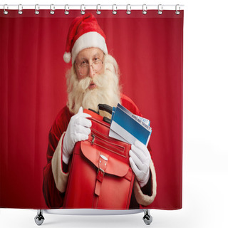 Personality  Santa With Airline Tickets Shower Curtains