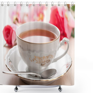 Personality  Cup Of Tea And Roses Shower Curtains
