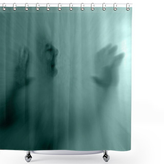 Personality  Abstract And Terrifying Shadow Of A Man, In Greenish Shower Curtains