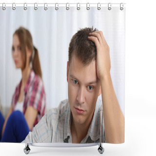Personality  Portrait Of Unhappy Young Couple Having Problems Shower Curtains