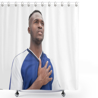 Personality  Football Player In Blue Listening To Anthem Shower Curtains