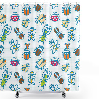 Personality  Seamless Cute Bug Pattern Shower Curtains