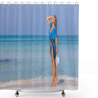 Personality  Woman On Beach Summer Holiday Slim And Beautiful Shower Curtains
