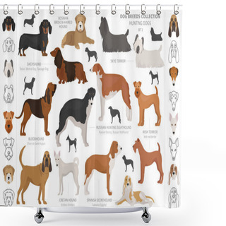 Personality  Hunting Dogs Collection Isolated On White Clipart. Flat Style. D Shower Curtains