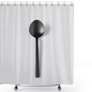 Personality  Elevated View Of Black Spoon On White Background, Minimalistic Concept Shower Curtains