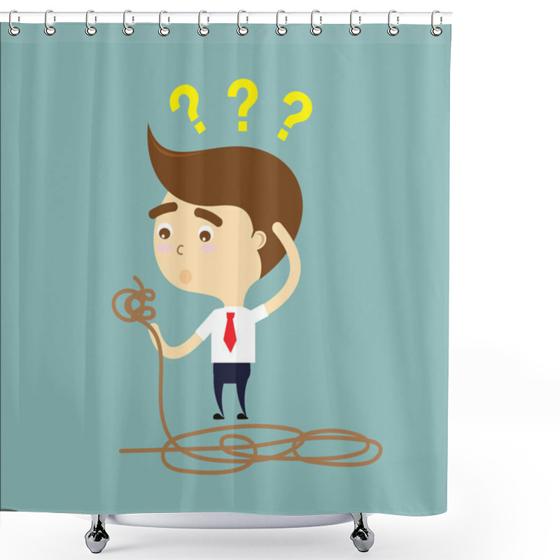 Personality  businessman has a problem with solution knot of rope vector shower curtains
