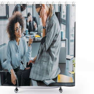 Personality  Beautiful Multicultural Businesswomen Talking In Office Shower Curtains