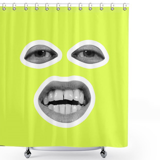 Personality  Collage In Magazine Style On Bright Green Background Shower Curtains