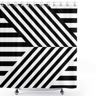 Personality  Seamless Pattern With Striped Black White Straight Lines And Diagonal Inclined Lines (zigzag, Chevron). Optical Illusion Effect, Op Art. Vector Vibrant Decorative Background, Texture. Shower Curtains
